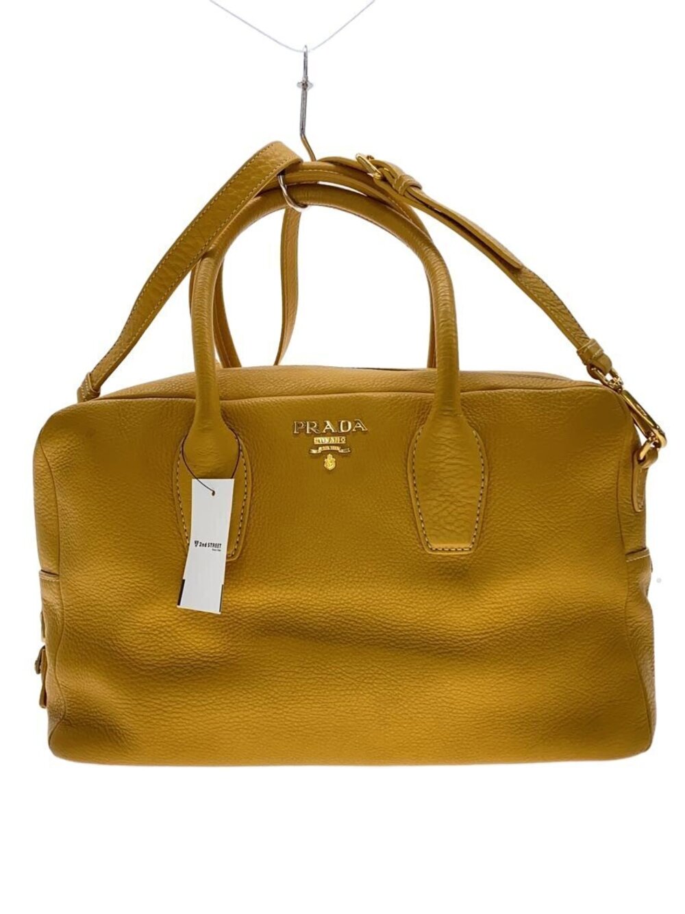 Prada Tote Tessuto Saffiano Bag Shoulder Leather Yellow